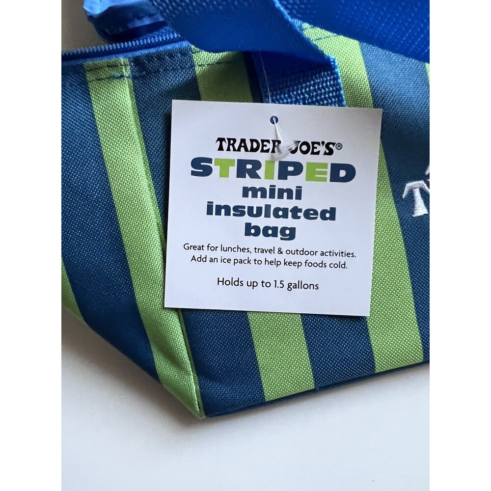 Trader Joe's - Mini Insulated Bag - Striped Blue/Green - 10" x 6" x 6" - 1.5 gal